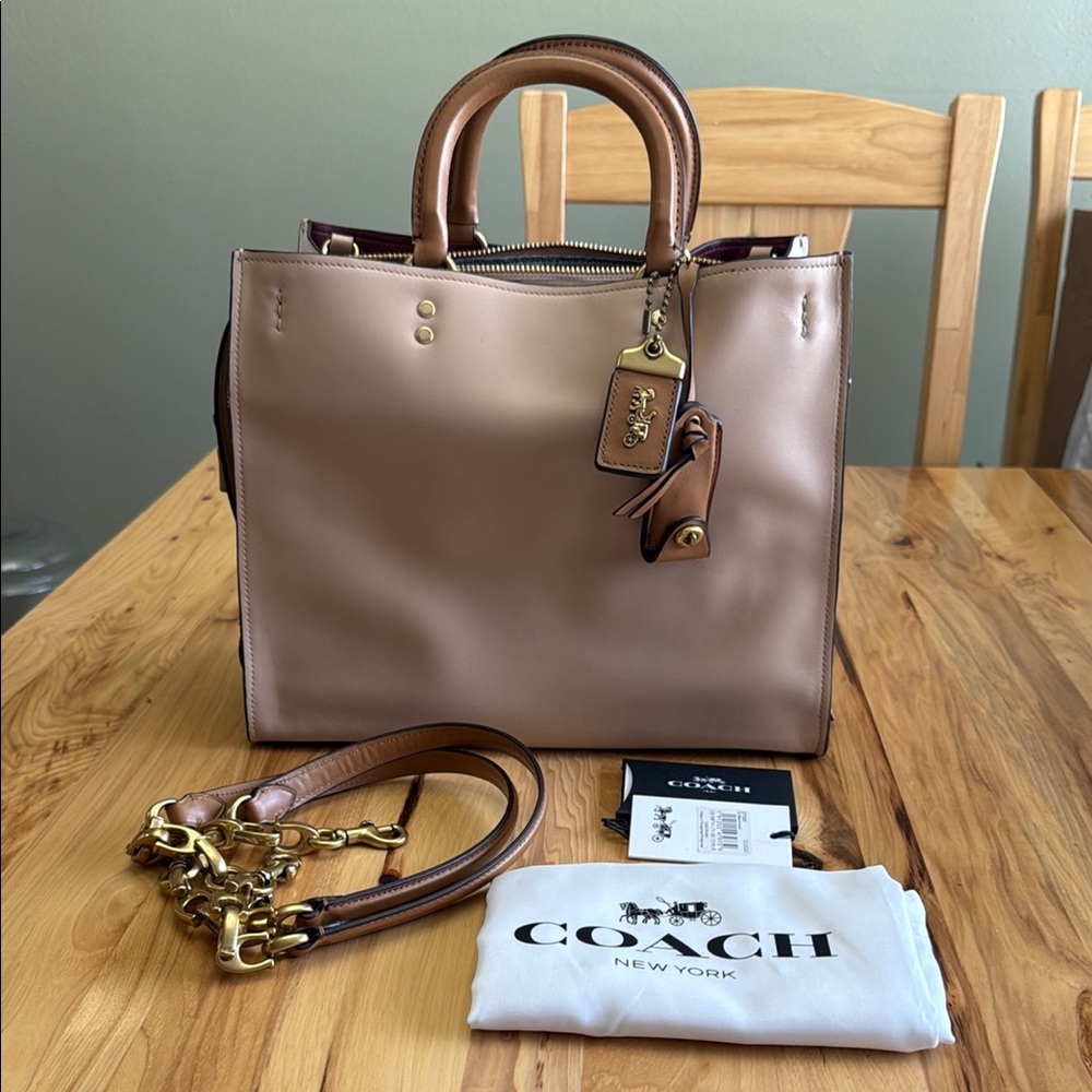 Coach Rogue 30 Colorblock Smooth Glovetanned Leather Beachwood